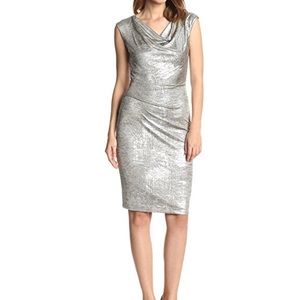 Vince Camuto Silver Metallic Knit Cowl Neck Dress